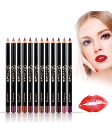 12COLOR/SET Ultrafeiner Matter Lip Liner Deluxe Waterproof Durable Lip Liner Pencil Glatter including Lipiner Pen High -pigmented lipstick