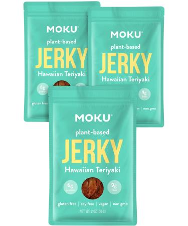 Moku Plant-Based Mushroom Jerky (3 Pack) Vegan Jerky Gluten-Free Soy-Free Non-GMO Vegan Snacks Vegan Meat No Artificial Sweetener Vegan Food 2 oz ea - Hawaiian Teriyaki