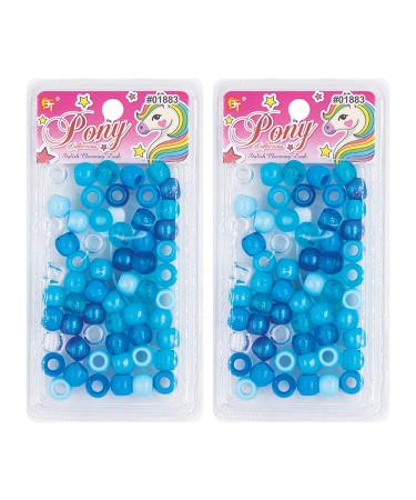 120 Pcs Beads Jewelry Making Kit DIY Hair Braiding Bracelet Ornaments Crafts Large Round Pearl Color Pony +2 Beaders Included (Blue Assorted)
