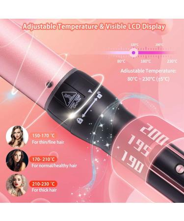 5-in-1 Ceramic Curling Wand Set with LCD Display - Interchangeable Waver Curling Iron for Long/Short Hair - Pink - Buy Online on SooperMarket.com