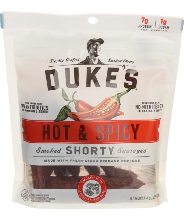 Dukes, Jerky Sausages Shorty Smoked Hot And Spicy, 4 Ounce