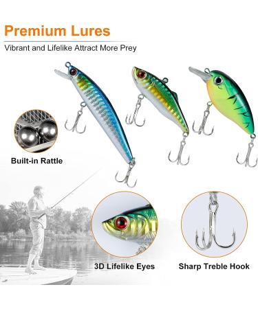 PLUSINNO 253/108pcs Fishing Accessories Kit - Tackle Box with Lures, Hooks, and Blades for Bass, Bluegill, Crappie - Buy Online on SooperMarket.com