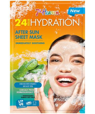 7th Heaven 24 Hour Hydration After Sun Bamboo Sheet Facial Mask Enriched with Vitamin E & Cooling Cucumber Immediately Soothing Clinically Proven and Dermatologically Tested