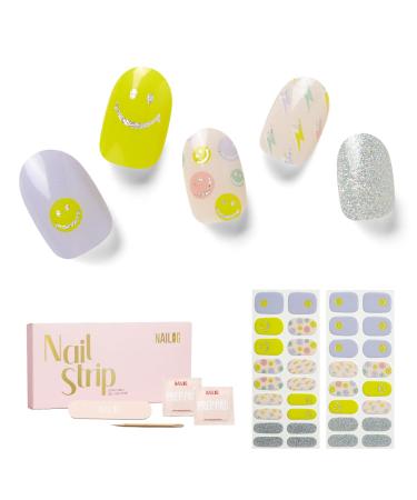 NAILOG Semi Cured Gel Nail Strips 34 pcs Salon-Quality Gel Nail Stickers Long Lasting Nail Wraps for Women with Soft Gel Finish (Feeling Good)