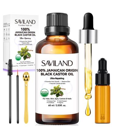 SAVILAND Jamaican Black Castor Oil Organic Cold Pressed Unrefined: 100% Pure and Natural Castor Oil for Hair Growth Eyebrows Face Skin Care Cuticle Nourish Massager Tools Home Care 60ML 2.03 Fl Oz (Pack of 1)