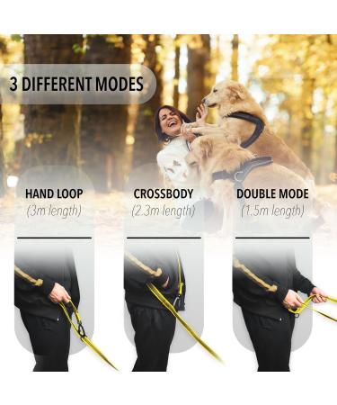 Bluzelle Strong Double Dog Lead 3m for Large Dogs | Adjustable & Reflective | Hands-Free Leash for Dogs up to 220lb | Yellow - Buy Online on SooperMarket.com