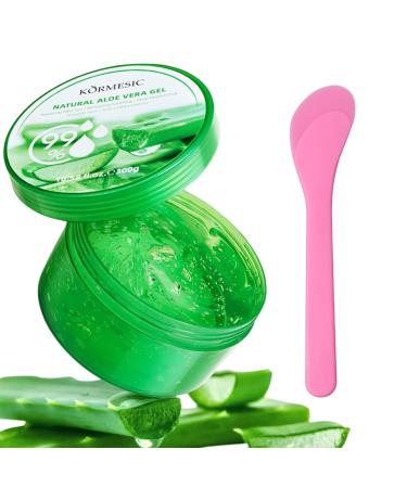 Aloe Vera Gel Organic Moisturizing Cream 300ml Made From Freshly Cut Aloe For All Skin & Hair Types Sun Care With Mask Spoon for Face Body Hair Sunburn Scars Acne Hydrating Cooling Cruelty-free