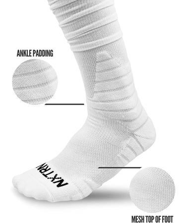 Nxtrnd XTD Scrunch Football Socks - Extra Long Padded Sport Socks for Men & Boys | White, Large - Buy Online on SooperMarket.com