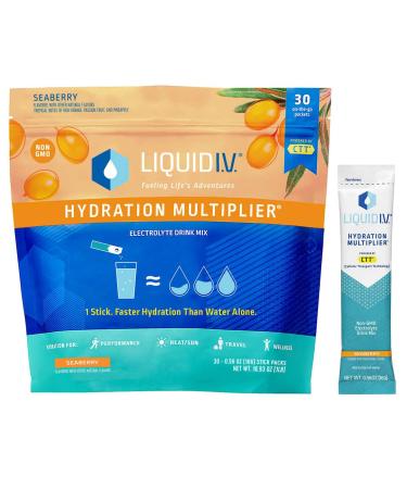 Liquid IV Hydration Multiplier Drink Mix 30 Count - Seaberry Flavor - 30 Total Individual Stick Packets - 480 Grams