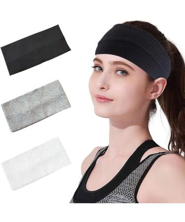 8cm Wide Black Headband for Women White Gray Stretchy Jersey Hair Band for Yoga Makeup Running (black+white+light gray) - Buy Online on SooperMarket.com