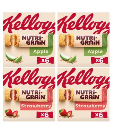 Apple Breakfast Bars 6x37g x2 With Strawberry Breakfast Bars 6x37g x2 - Bundle Consisting of Kellogg's Nutri-Grain 4x Pack Cereal Bars