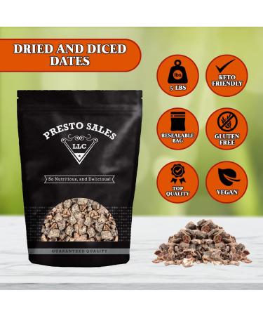 Presto Sales Chopped Dates 80 oz - The King of Dates Diced Snack, Sweet & Nutritious, Vegan - Resealable 5 lbs Bag - Buy Online on SooperMarket.com