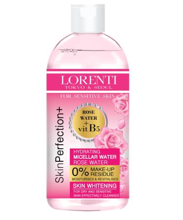 Lorenti Skin+ Micellar Water For Waterproof Makeup | Facial Cleanser & Makeup Remover | 0% Make-Up Residue | Any Skin Type 13.5 Fl Oz Rose Water 400 ml