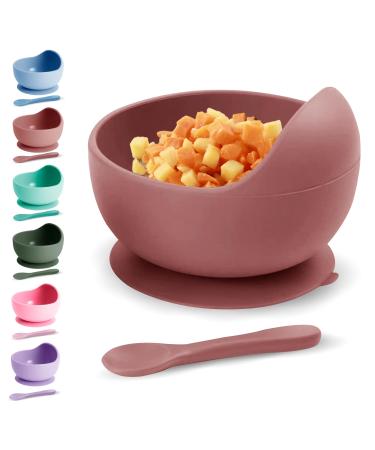 Xabono Baby Plates with Suction BPA Free Suction Plates for Baby Easy to Wash Suction Bowls for Baby and Silicone Baby Spoon Ejoyable Desing Baby Bowls First Food Baby Suction Plate Bowl (Dusty Rose)