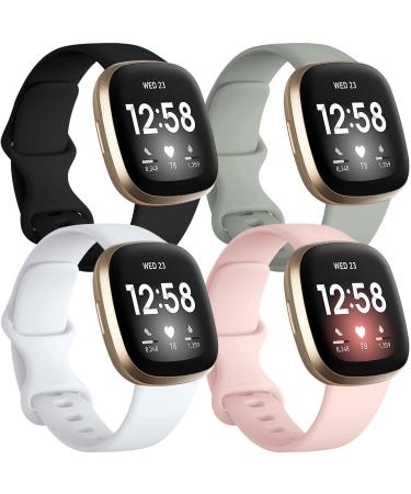 Getino Compatible with Fitbit Sense 2/ Sense Bands/ Versa 4/ Versa 3 Bands Women Men, Silicone Sport Accessories, Band for Fitbit Sense/ Sense 2/ Versa 4/ Versa 3 Watch, Small Black/ Gray/ Pink/ White Small 5.8"-7.6" Black/Gray/Pink/White