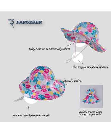 LANGZHEN Tropical Flowers Baby Girls Sun Protection Hat - Adjustable Wide Brim Toddler Kids Summer Play Hat (1-2 Years) with Chin Strap - Buy Online on SooperMarket.com