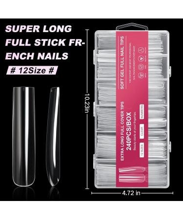 AORAEM Extra Long Square Nail Tips - 240PCS XXXL Clear Full Cover Fake Nails for Acrylic Nails | 12 Sizes Tapered Square Press-On Nails with Box - Perfect for Salons & DIY Home Use - Buy Online on SooperMarket.com