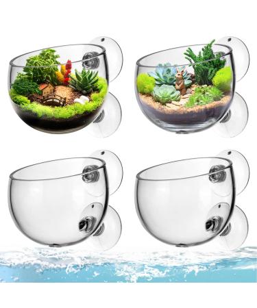 Delamiya 4 pieces aquarium aquatic plant pot aquarium decoration crystal glass with 8 suction cups glass cup plantholder cup pot plant for aquarium plants