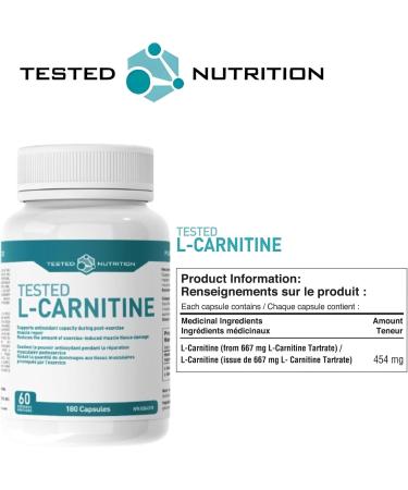 Tested Nutrition L-Carnitine Capsules | 454mg L-Carnitine Tartrate per Capsule | Stimulant Free Weight Loss Support Muscle Recovery Energy Metabolism Booster | 60 Servings (180 Capsules) - Buy Online on SooperMarket.com