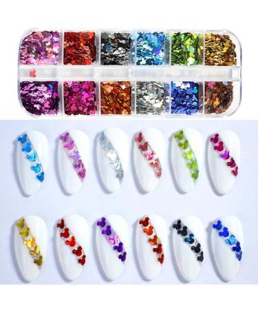 Holographic Nail Glitter Sequins 12 Colors | 3D Flake Nail Art Supplies for Decoration | Shiny Sparkle Designs for Acrylic Manicures - Mickey Charms - Buy Online on SooperMarket.com