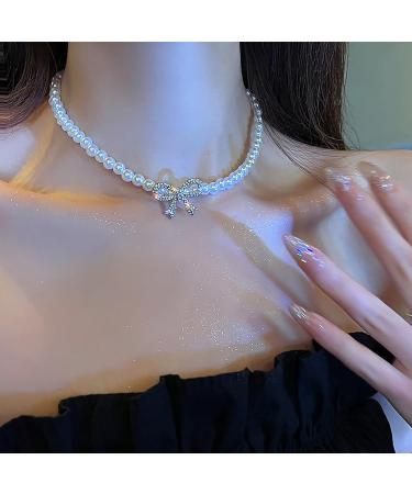 OralGos Elegant Pearl Necklace | Sparkling Bowknot Fashion Jewelry for Any Occasion - International Shipping - Buy Online on SooperMarket.com