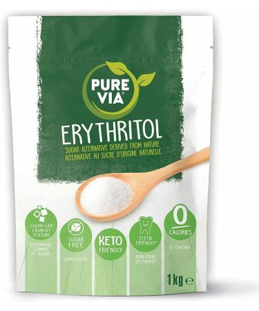 Pure Via Erythritol 1kg ZERO CALORIE & KETO FRIENDLY sugar alternative Non-GMO certified 1 kg (Pack of 1)