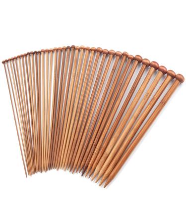 14 Inch Single Point Bamboo Knitting Needles Set for Beginners 18 Pairs US Size 0-15 (2.0-10.0mm) Straight Wooden Knitting Needles Long Wood Needles Prefect for Sweaters Socks Shawl and Scarf Brown