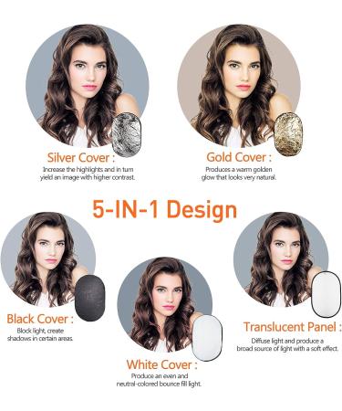 Photo Light Reflector 24x36 Inches 5-in-1 Diffuser Kit with Holder Clips - Translucent, Silver, Gold, White, Black - for Studio & Outdoor Photography - Buy Online on SooperMarket.com