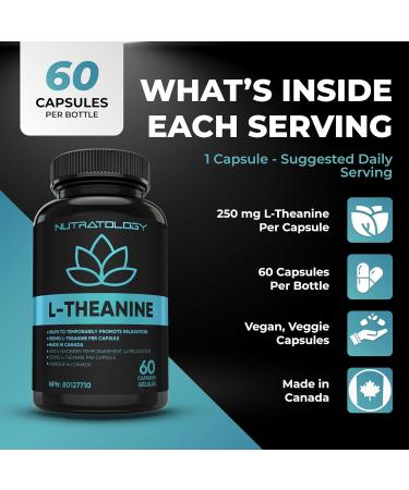 L-Theanine 250MG Capsules - For Stress Management & Relaxation - Promotes Focus Alertness & Clarity - L Theanine Supplement for Stress Relief - 250 mg per capsule - 60 Capsules 60 count (Pack of 1) - Buy Online on SooperMarket.com