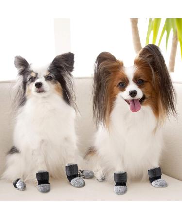 Frienda 8-Piece Anti-Slip Dog Socks for Small Puppies and Kittens - Adjustable Paw Protector with Traction Control in Black and Gray (Size S) - Buy Online on SooperMarket.com