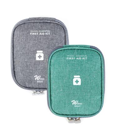 HioQFR 2PCs travel pharmacy pocket empty portable medical bag travel medication bag on the go Small emergency bag mini first help bag pharmacy bag medication bag for home office outdoor gray + green