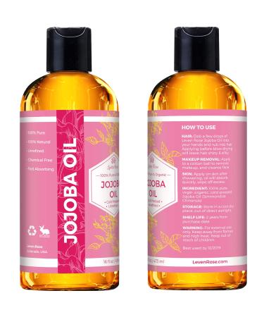 Leven Rose Jojoba Oil 16 fl. oz - Pure Cold Pressed Natural Unrefined Moisturizer for Skin, Hair, and Nails - Buy Online on SooperMarket.com