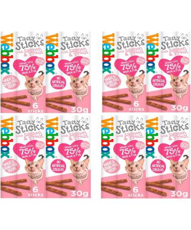 4 Packs Of Webbox Tasty Sticks with Salmon & Trouts (6 Sticks Per Pack 24 total Units). Made With 75% Meat & Fish Wheat & Grain Free Recipe and Kitten Friendly - Buy Online on SooperMarket.com