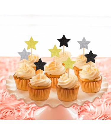 120 Pcs Star Cupcake Toppers Happy New Year Glitter Black Gold and Silver Star Cake Topper Picks Toothpick Toppers New Year Photo Props for New Year Party Supplies (Star) - Buy Online on SooperMarket.com