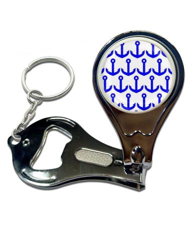BadgeBeast.co.uk Anchor Blue Pattern - Key Ring Bottle Opener and Nail Clipper