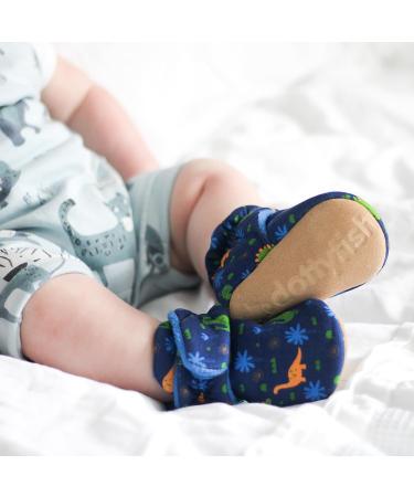 Dotty Fish Cotton Baby Booties | Suede Sole, Fleece Lining | Non-Slip Pram Shoes for Boys, Girls, Unisex | 12-18 Months Navy Blue Dinosaurs - Buy Online on SooperMarket.com