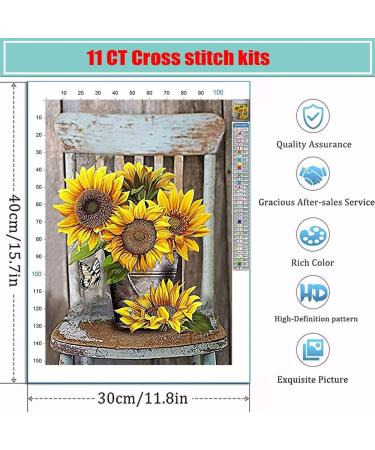 VIGEGU Flowers Cross Stitch Kit - 11CT Stamped & Counted DIY Embroidery for Beginners - Home Decor - 12x16inch - Buy Online on SooperMarket.com