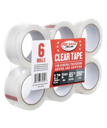 Pacific Mailer Clear Packing Tape Heavy Duty Packaging Carton Tape for Shipping Packaing Moving Sealing 2 Inch Wide 2.7mil Thickness 65 Yards Per Roll Pack of 6