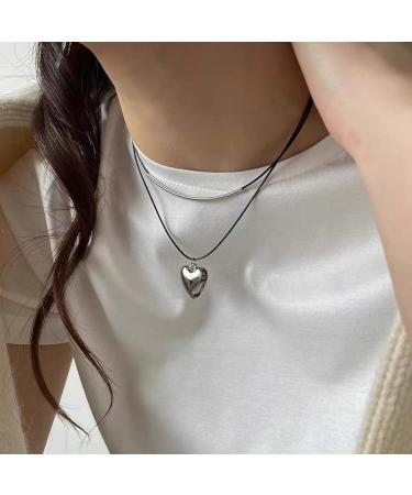 Shop Oralgos Fashionable Heart Pendant Necklace - Double-Layer Leather Cord Adjustable Women's Accessory - Buy Online on SooperMarket.com