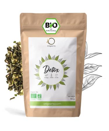Bio detox tea for losing weight 150g |Hot & iced tea |Loose tea based on green tea and mate controlled organic cultivation |Charge detoxification cure for 30 days