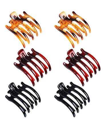 6 Pieces Plastic Non-slip Hair Claw Clips Glossy Prongs Claw Hair Clips Hairpin Clamp with Inner Teeth for Women Girls, 3 Classic Colors