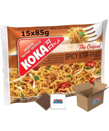 Koka Oriental Style Instant Noodles | Choose From 13 Flavours | Snack or Meal Accompaniment | Ready in 2 Minutes | 85g (Pack of 15) (15 Spicy Stir-Fry) Spicy Stir-Fry 15