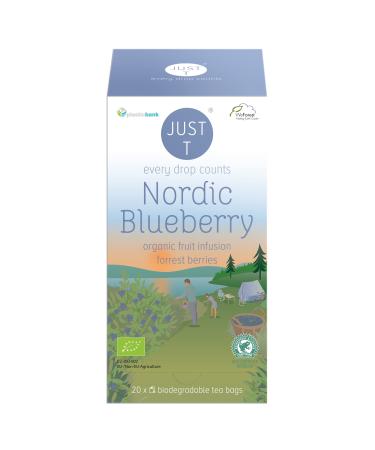 JUST T Nordic Blueberry Premium Double Chamber Tea Bag (20 pcs) | Organic Fruit Tea Infused with Forest Berries | Biodegradable Premium Organic Tea Bags High-Grown Leaf Tea for All Tea Lovers Nordic Blueberry 20 Count (Pack of 1)