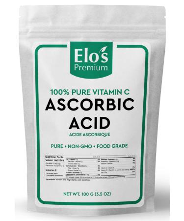 Ascorbic Acid (100g) By Elo s Premium | Packaged In Canada| 100% All-Natural Pure Vitamin C| Non-GMO Vegan Gluten Free and Keto | | Food Grade Powder Supports Immune System Skin Repair Metabolism & More