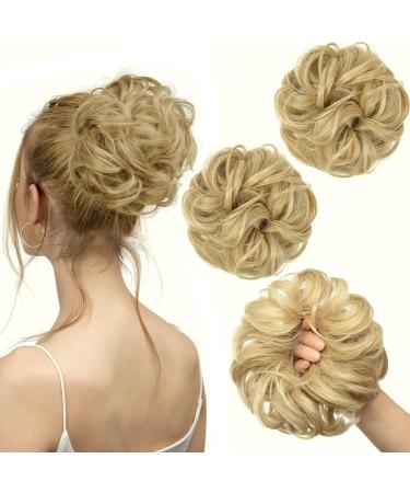 PORSMEER 2pc Messy Hair Buns Extensions Blonde Curly Wavy Scrunchies for Women Girls - Large Synthetic Updo Chignons 24/613 - Buy Online on SooperMarket.com