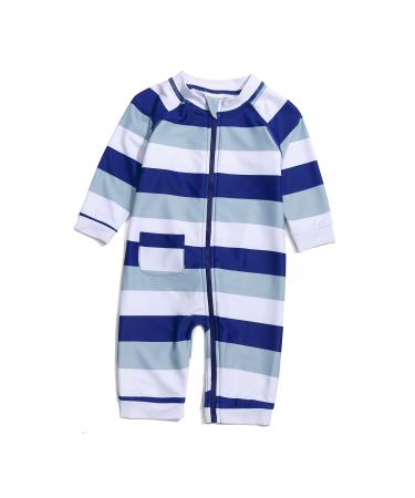 BONVERANO Baby Boys Swimsuit Toddler Bathing Suit Full-Length Zipper One Piece Swimwear with UPF 50+ Sun Protection 18 Months Blue White
