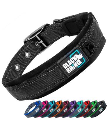 Black Rhino - The Comfort collar super soft neoprene posted dog collar for all dog breeds - highly contaminable adjustable reflective weatherproof (medium black) black medium