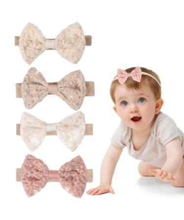 Euioovm hair band baby girl 4 pieces bow to small child headgear baby girl nylon headband embroidered and printed headband for little babies toddler hair jewelry