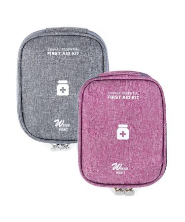 HioQFR 2PCs travel pharmacy pocket empty portable medicine bag travel medication bag on the go Small emergency bag mini first help bag pharmacy bag medication bag for home office outdoor gray + purple
