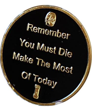 Memento Mori Skull Hourglass Medallion - Black Gold Death Reminder Coin - Buy Online on SooperMarket.com